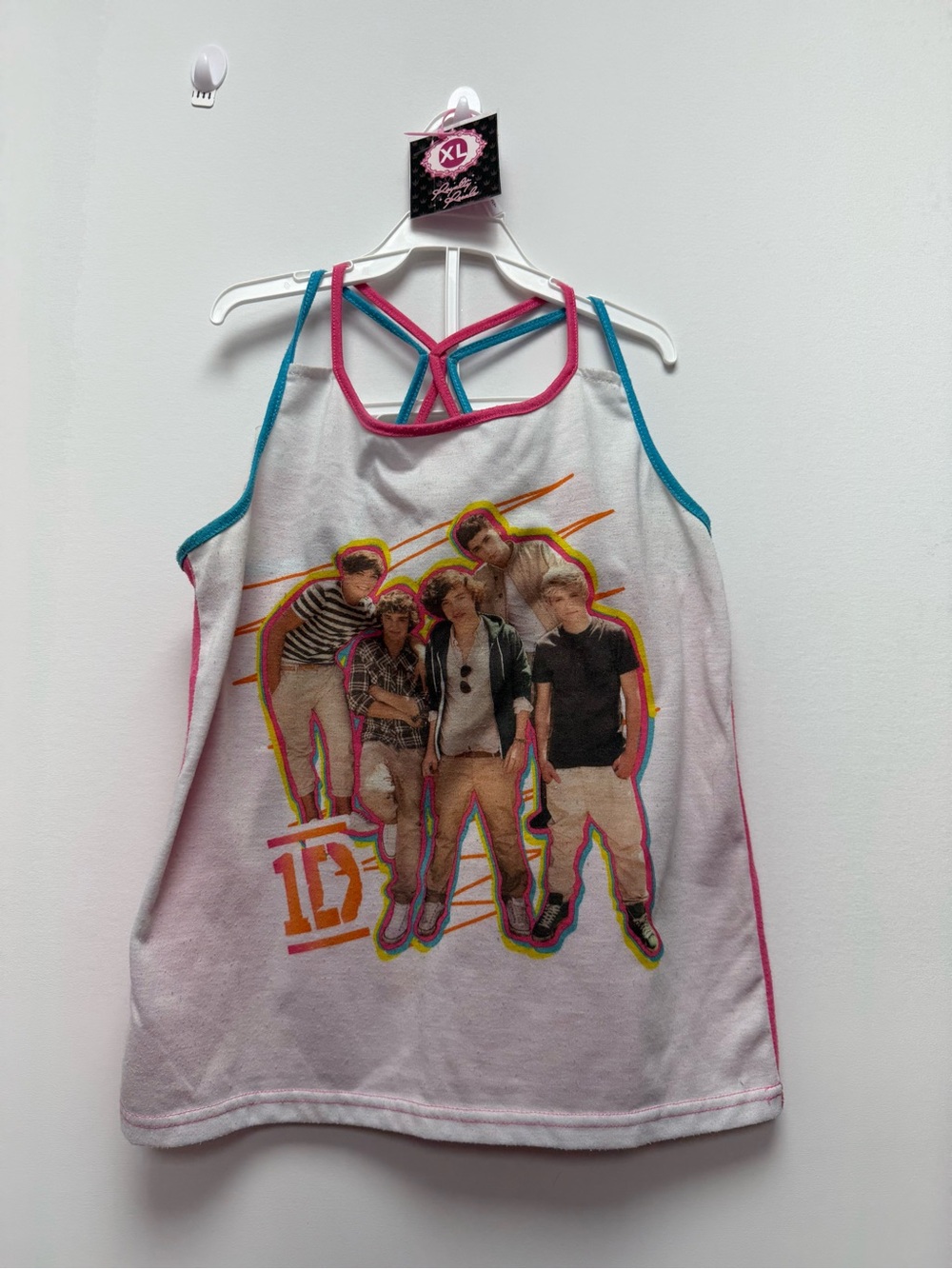 1D White Tank with Pink & Teal Trim and Group Graphic
